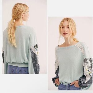 Women's Mint Green Top with Patterned Sleeves